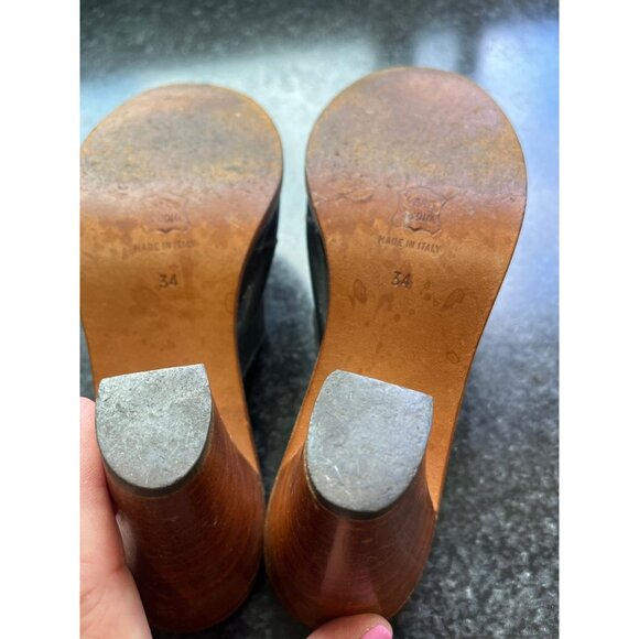 Vtg Effezeta Vigevano  Made In Italy Slide On Wooden High Heels Shoes Deep Teal - Picture 7 of 10